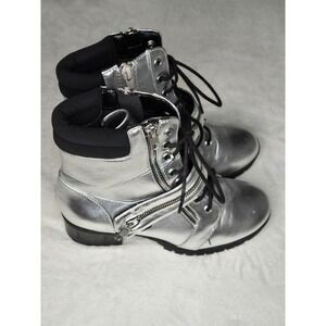 Soda Silver Lace Up Ankle Boots with Zipper‎ Detail Women's Size 5M